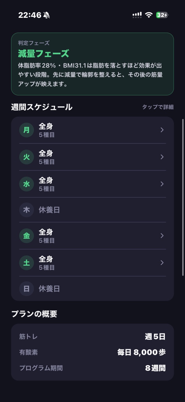 週間メニュー画面
